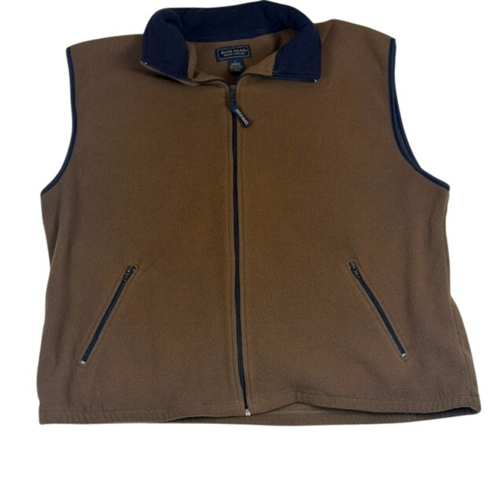 Duck Head Mens Fleece Vest Brown Full Zip Mock Neck Large IM-02708